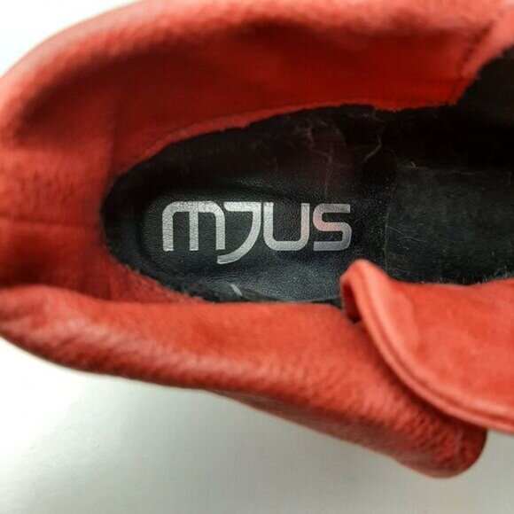 MJUS \ Chunky Heel Genuine Leather Booties w/ Foldover Detail Red Sz 8 US Eur 39 - Picture 13 of 15